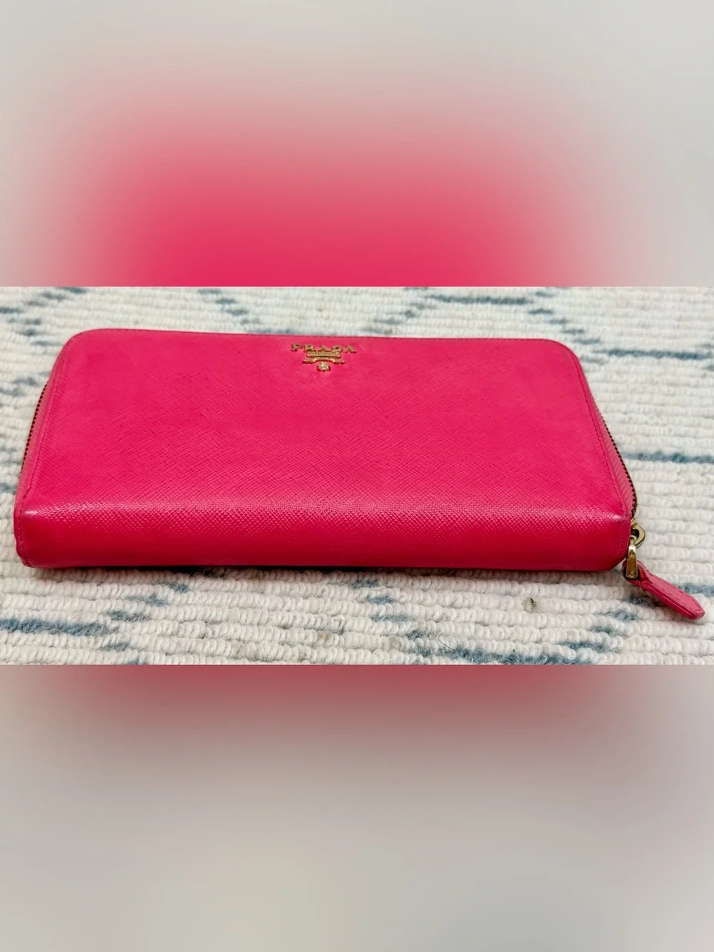 PRADA Y2K Barbiecore Hot Pink Saffiano Leather Zip Wallet/Clutch - Fits IPhone